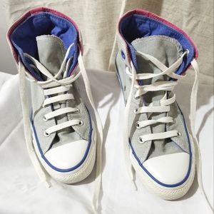 Converse High Top Fold Down Shoes Grey Purple Pink White Size 7.5/5.5